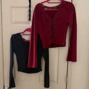 Red and Black Lace Trim Tops